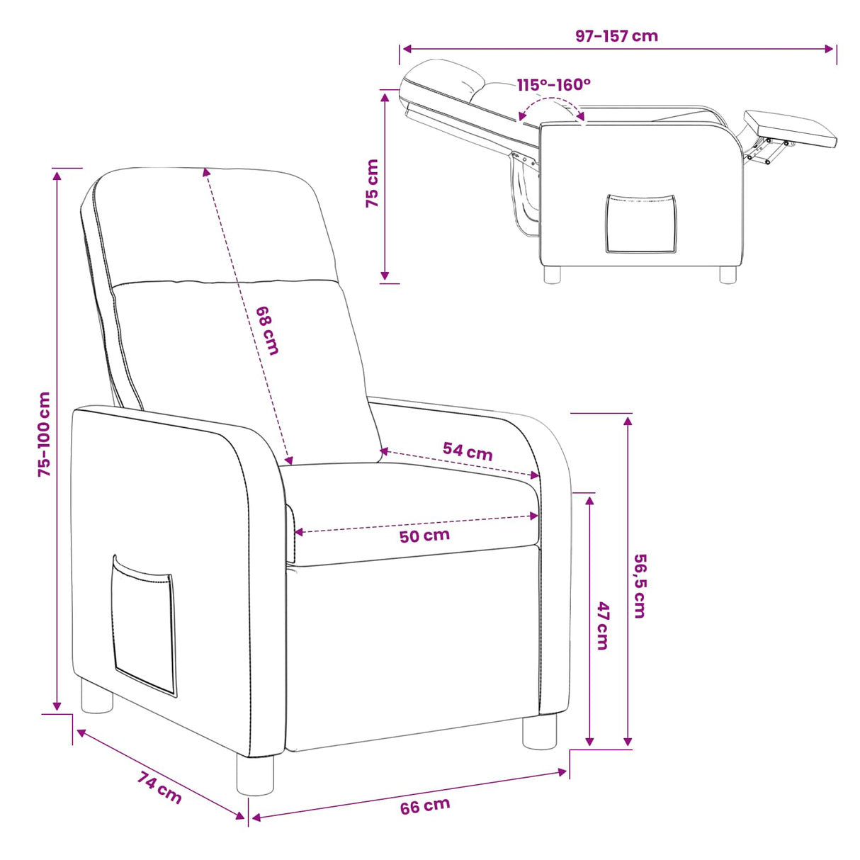 Recliner Dark Grey Fabric