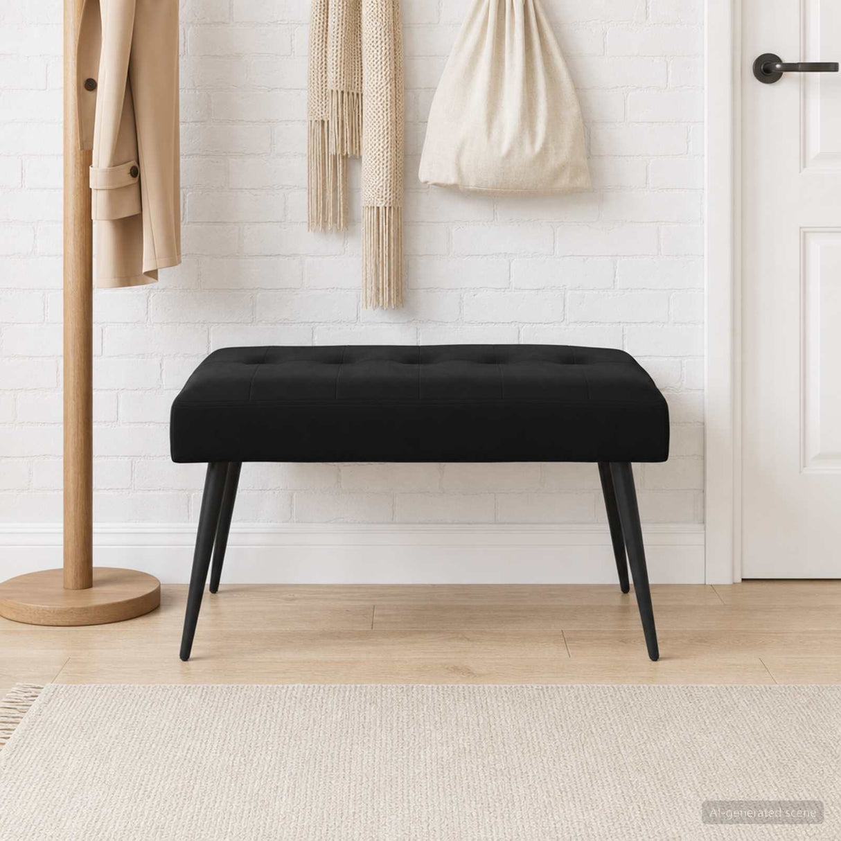 Button tufted bench Black 80 x 40 x 46 cm Velvet