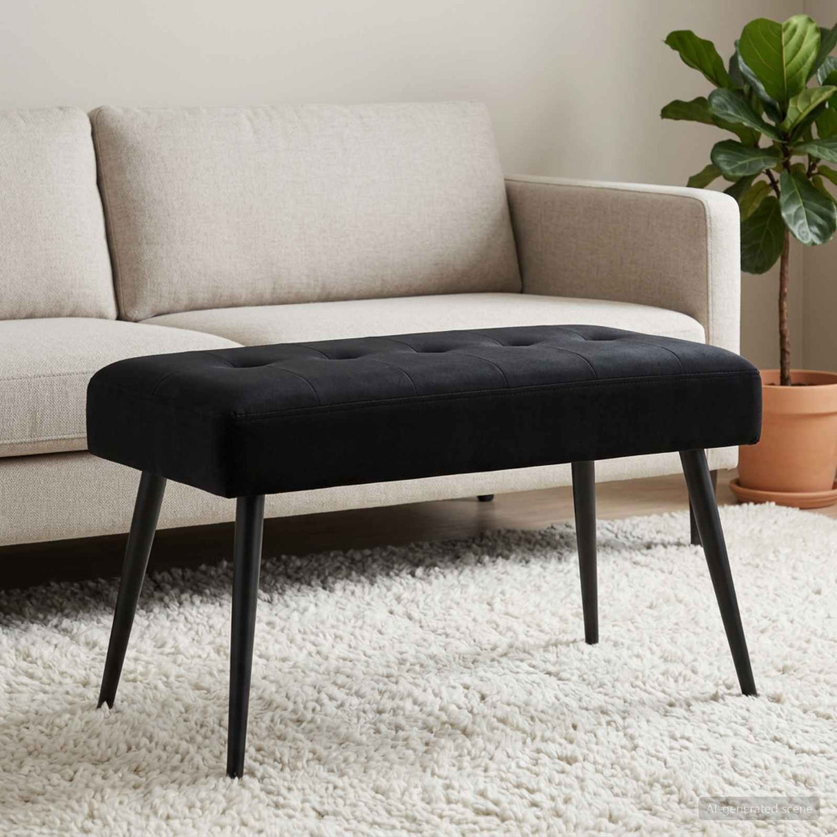 Button tufted bench Black 80 x 40 x 46 cm Velvet