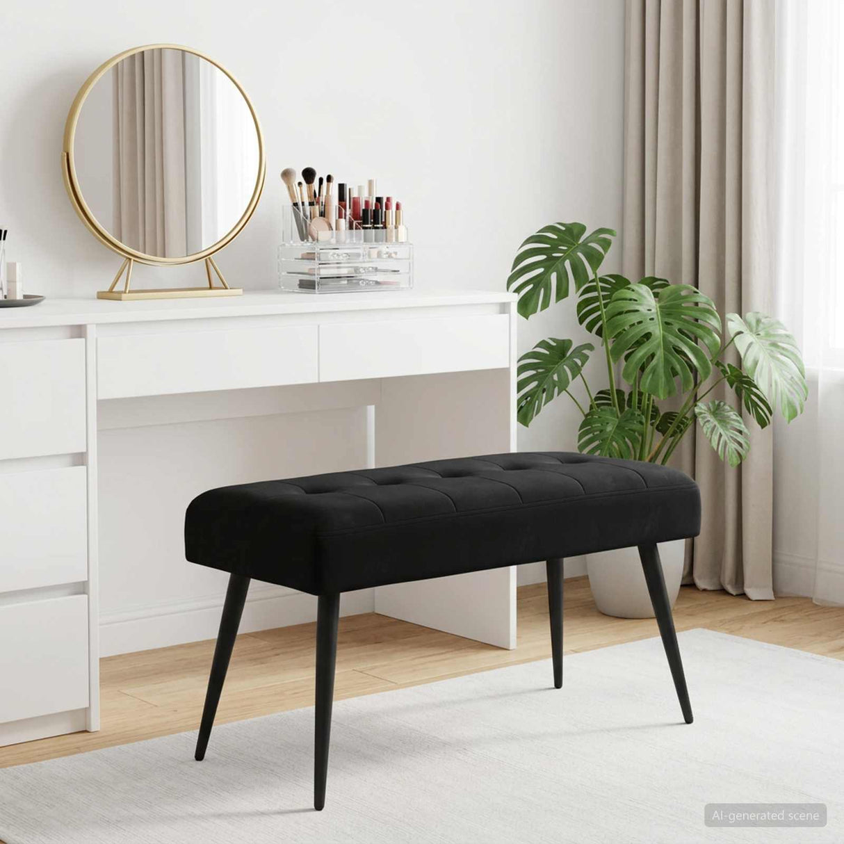 Button tufted bench Black 80 x 40 x 46 cm Velvet