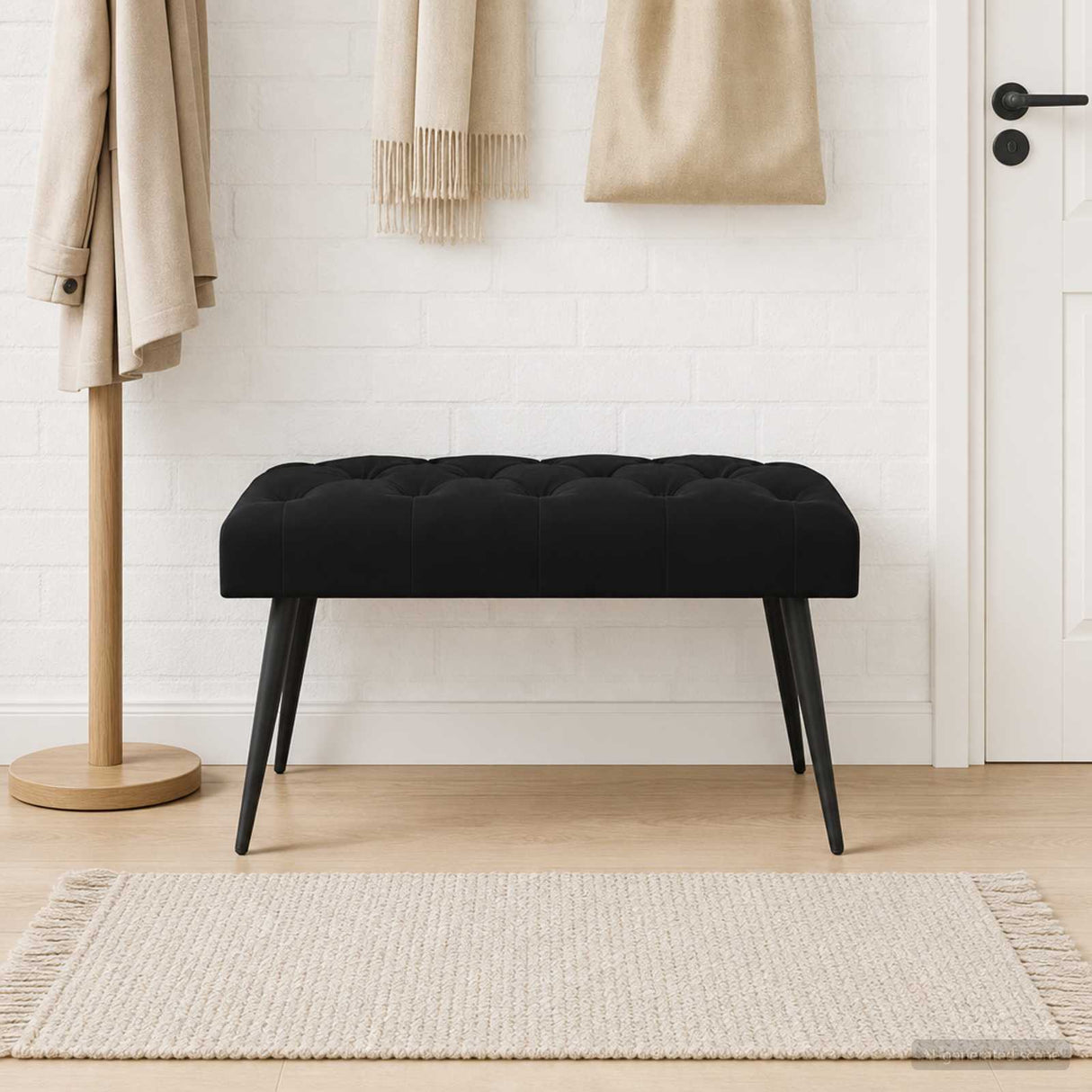 Button tufted bench Black 80 x 40 x 46 cm Velvet