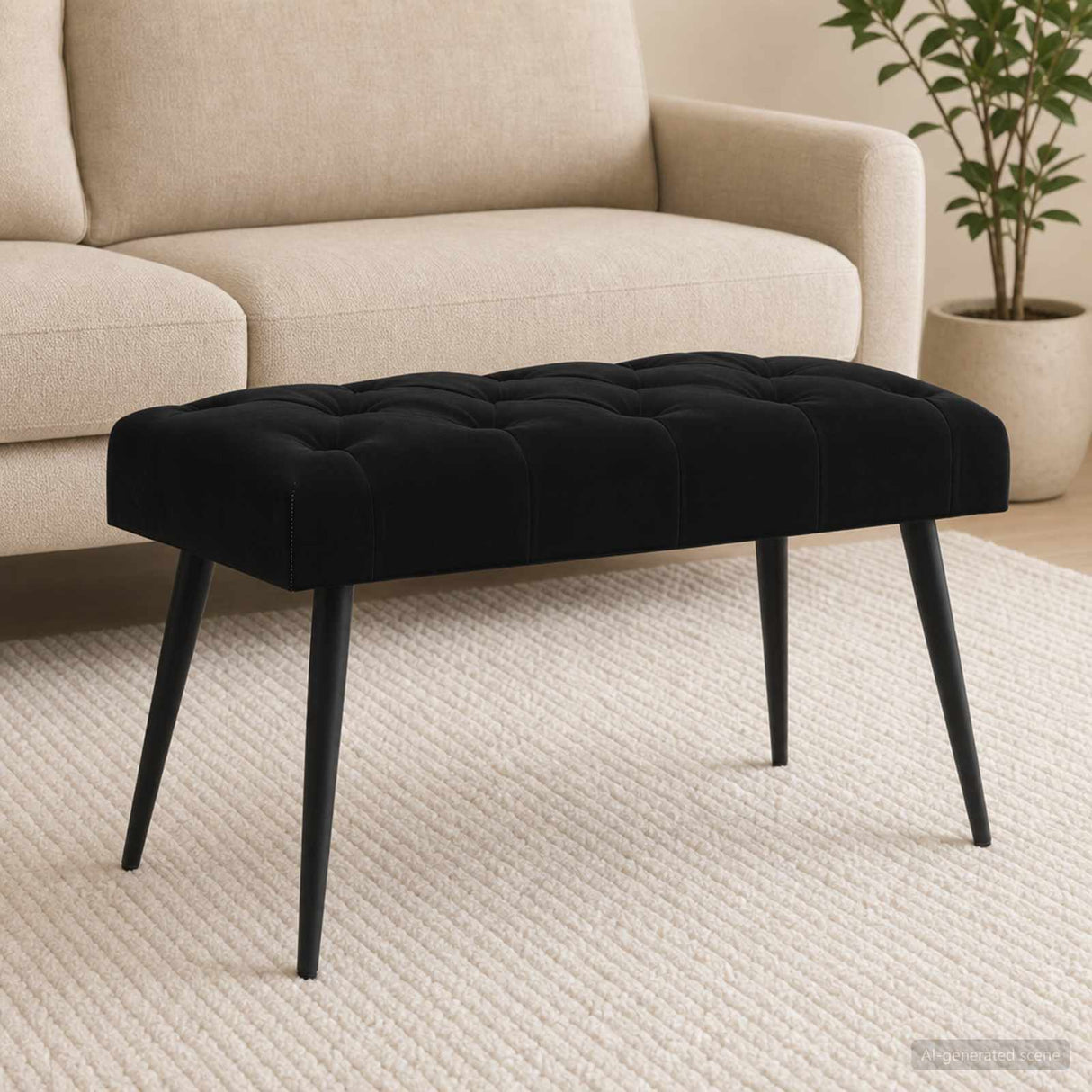 Button tufted bench Black 80 x 40 x 46 cm Velvet