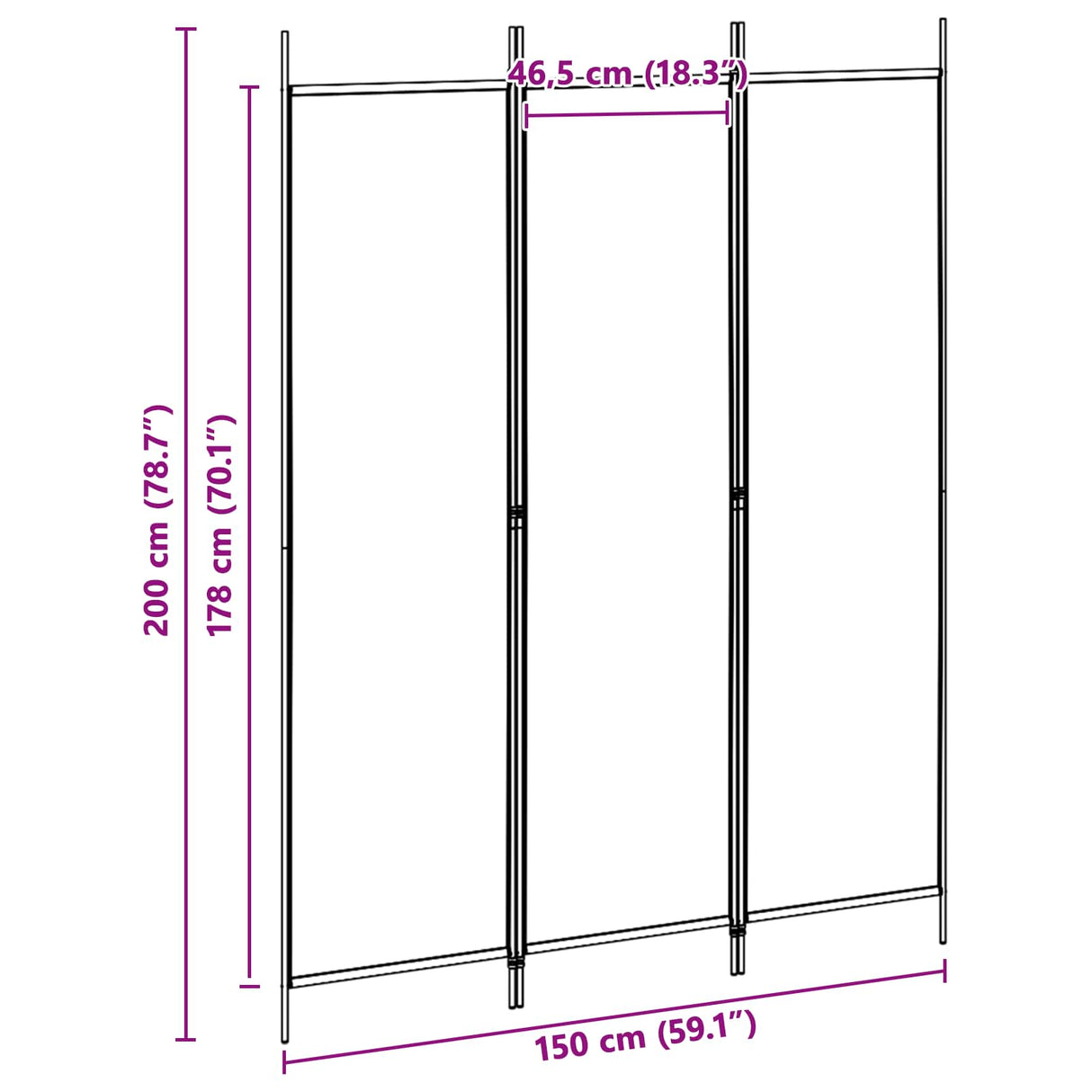 3-Panel Room Divider Beige 150 x 200 cm Fabric
