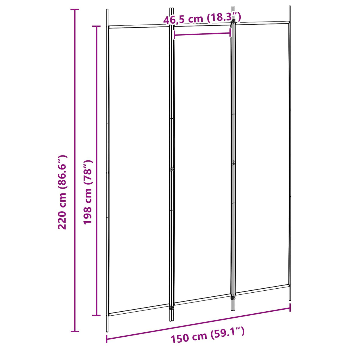 3-Panel Room Divider Beige 150 x 220 cm Fabric