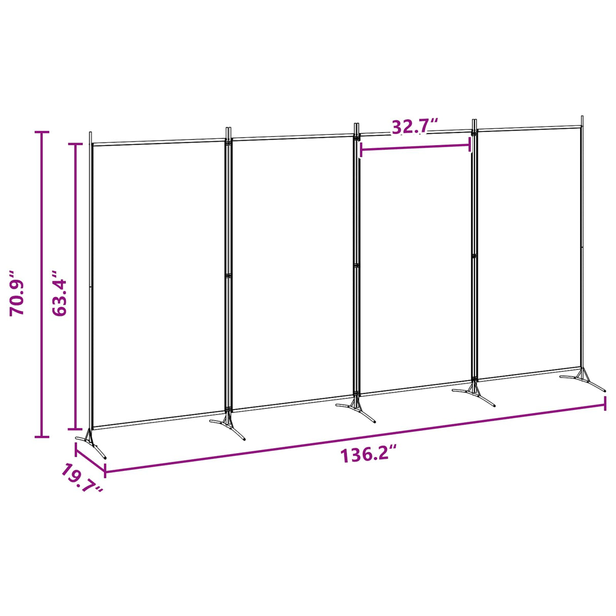 4-Panel Room Divider Beige 346 x 180 cm Fabric