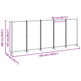 5-Panel Room Divider Beige 433 x 180 cm Fabric - Low Angle