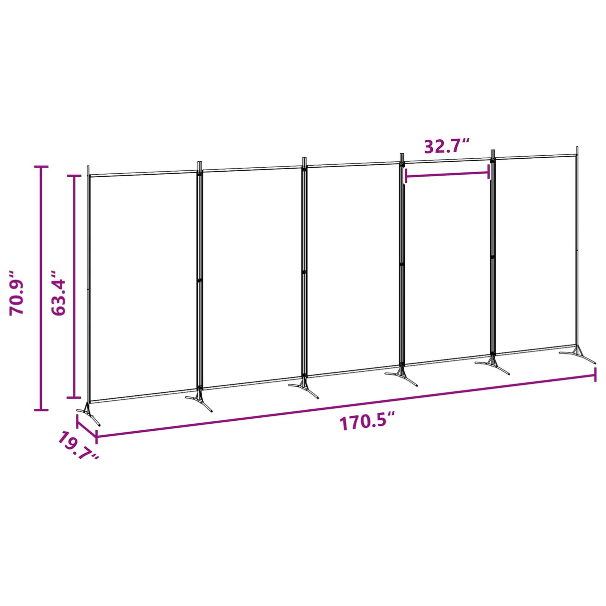 5-Panel Room Divider Beige 433 x 180 cm Fabric