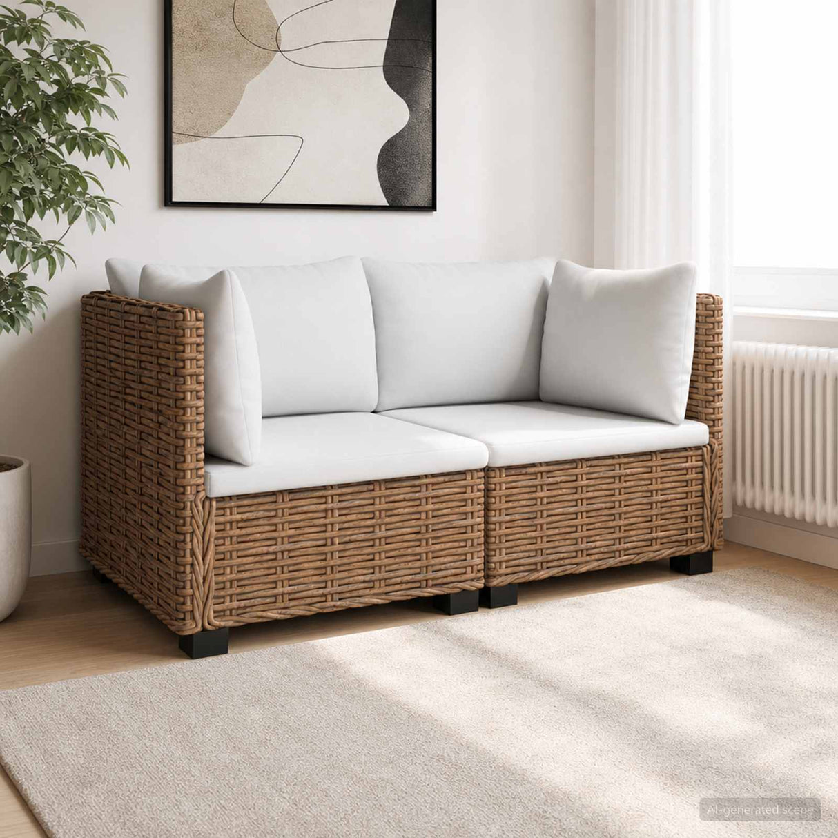 2 pcs Rattan Lounge Set with Cushions GENDT Natural Rattan