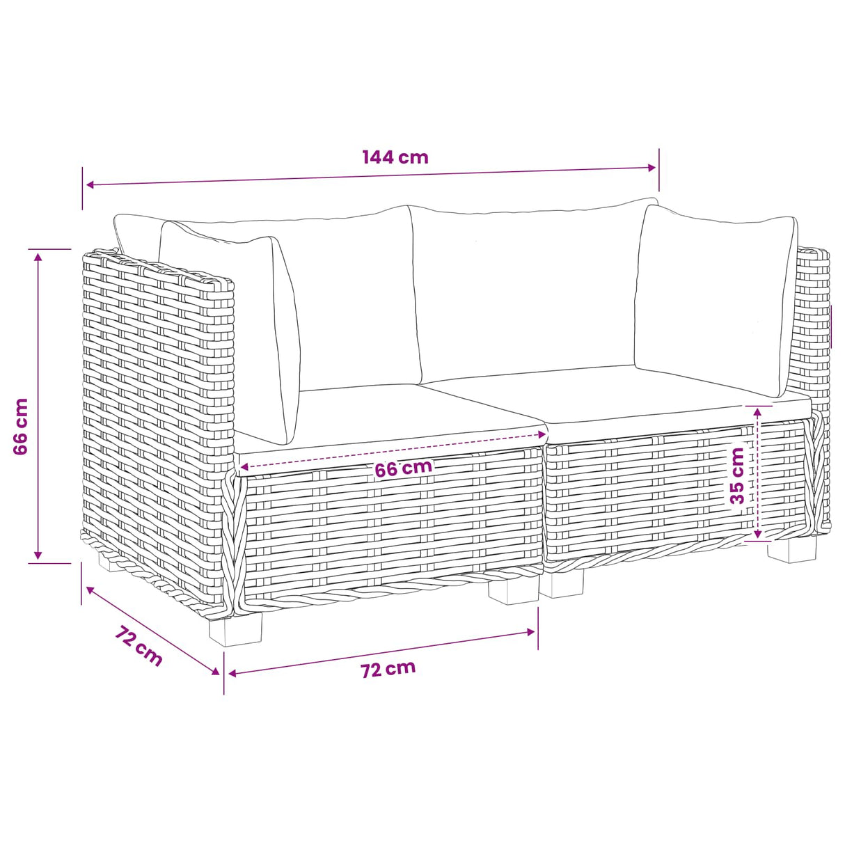 2 pcs Rattan Lounge Set with Cushions GENDT Natural Rattan