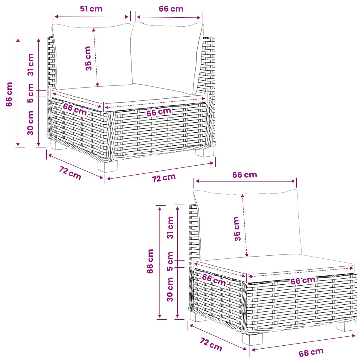 4 pcs Rattan Lounge Set with Cushions GENDT Natural Rattan