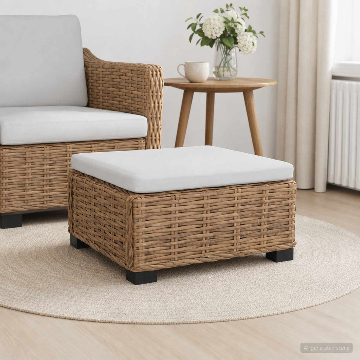 Footrest with Cushion GENDT Natural Rattan Natural