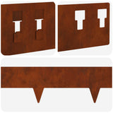 Lawn Edging 10 pcs 100 x 12 cm Steel Rusty - Low Angle
