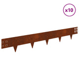 Lawn Edging 10 pcs 100 x 15 cm Steel Rusty - Side View