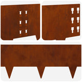 Lawn Edging 10 pcs 100 x 25 cm Steel Rusty - Low Angle