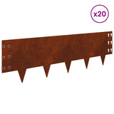 Lawn Edging 20 pcs 100 x 30 cm Steel Rusty