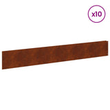 Lawn Edging 10 pcs 100 x 15 cm Steel Rusty - Side View