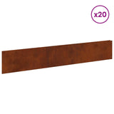Lawn Edging 20 pcs 100 x 18 cm Steel Rusty - Side View