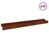 Lawn Edging 10 pcs 100 x 10 x 8 cm Steel Rusty - Side View