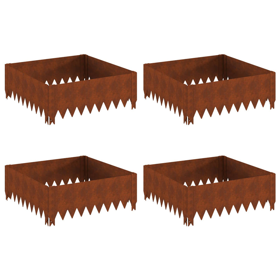Lawn Edging 4 pcs 60 x 60 x 20 cm Steel Rusty