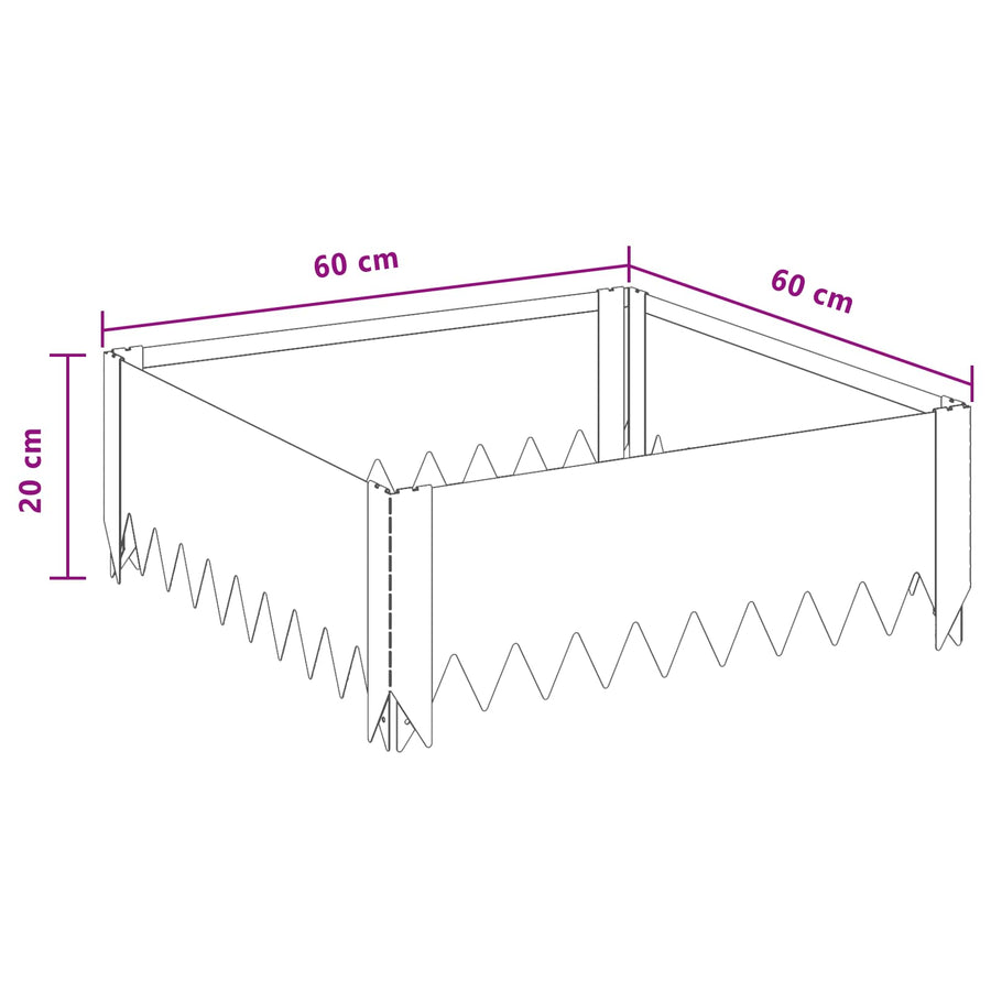 Lawn Edging 4 pcs 60 x 60 x 20 cm Steel Rusty