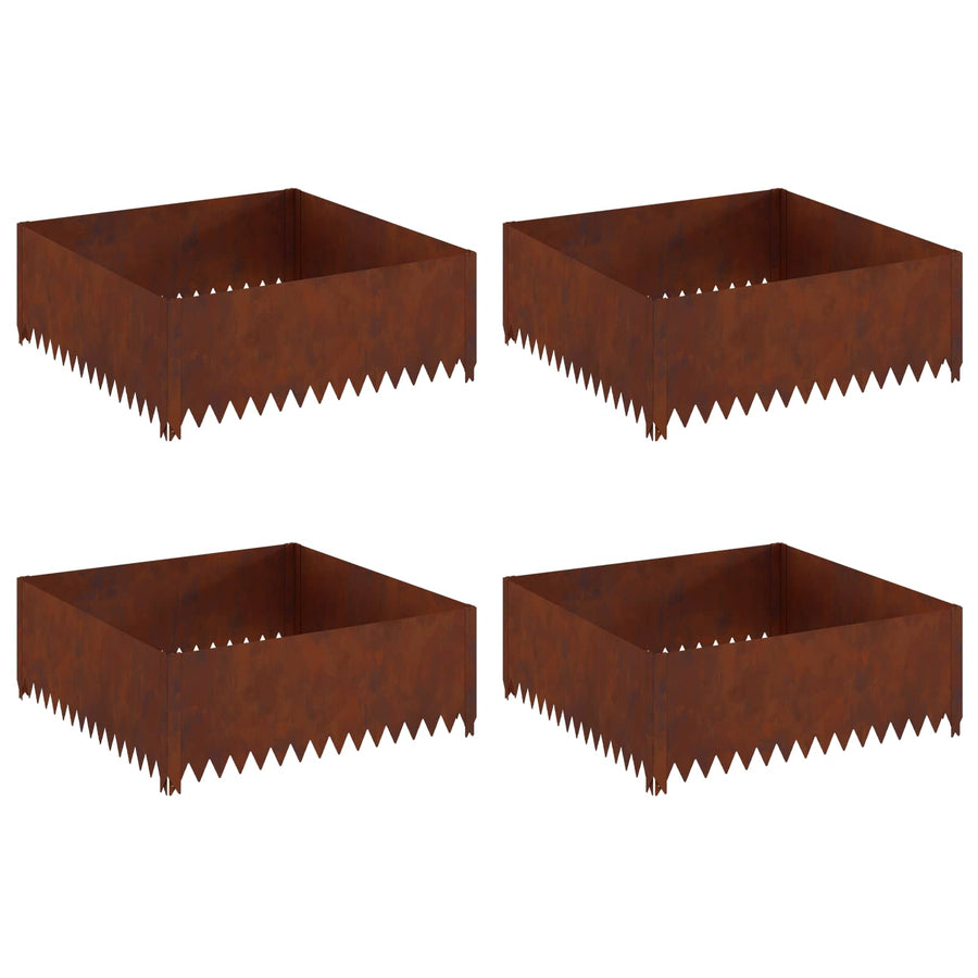 Lawn Edging 4 pcs 100 x 100 x 35 cm Steel Rusty