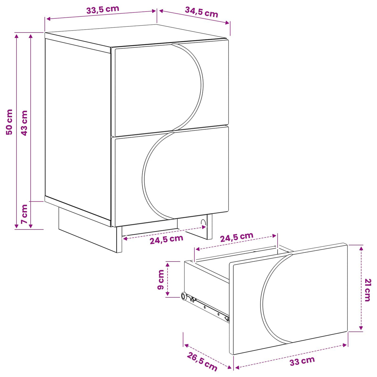 Bedside Cabinet White 33.5 x 34.5 x 50 cm Engineered Wood