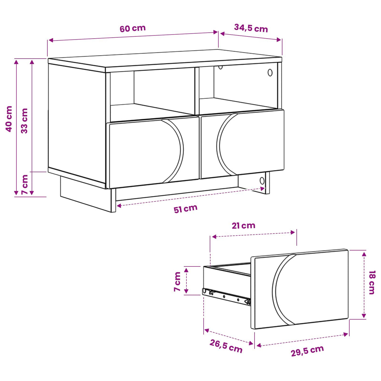 TV Stand 60 x 34.5 x 40 cm White Engineered Wood