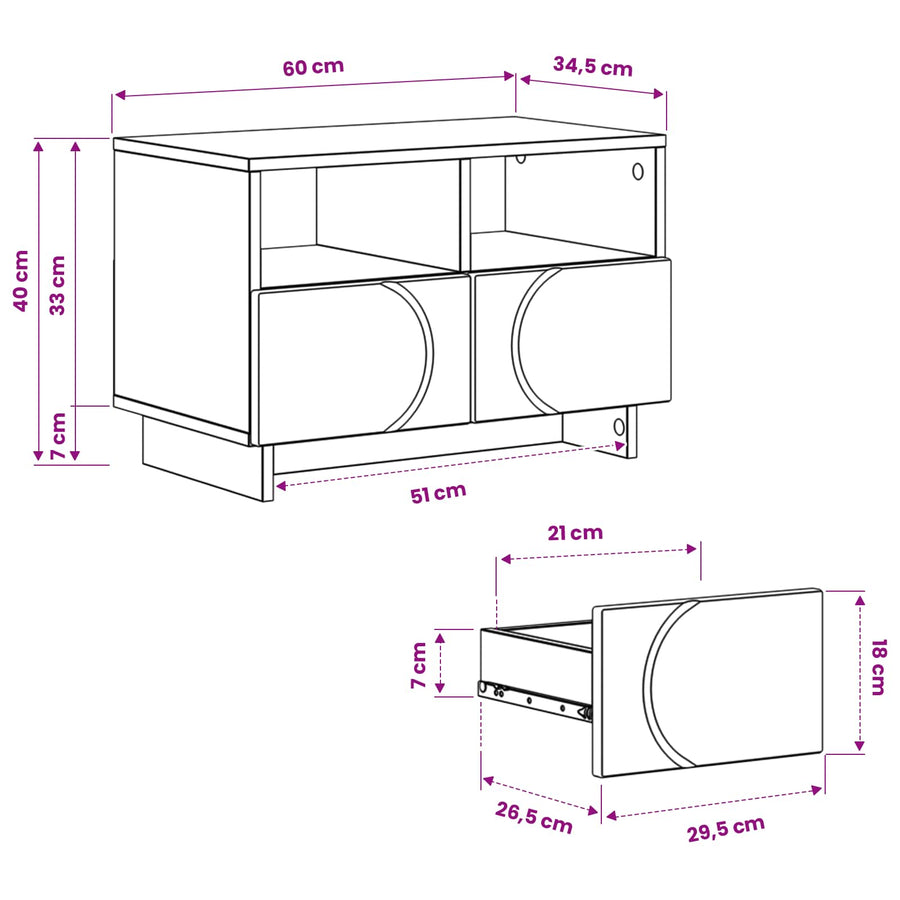 TV Stand 60 x 34.5 x 40 cm Sonoma Oak Engineered Wood