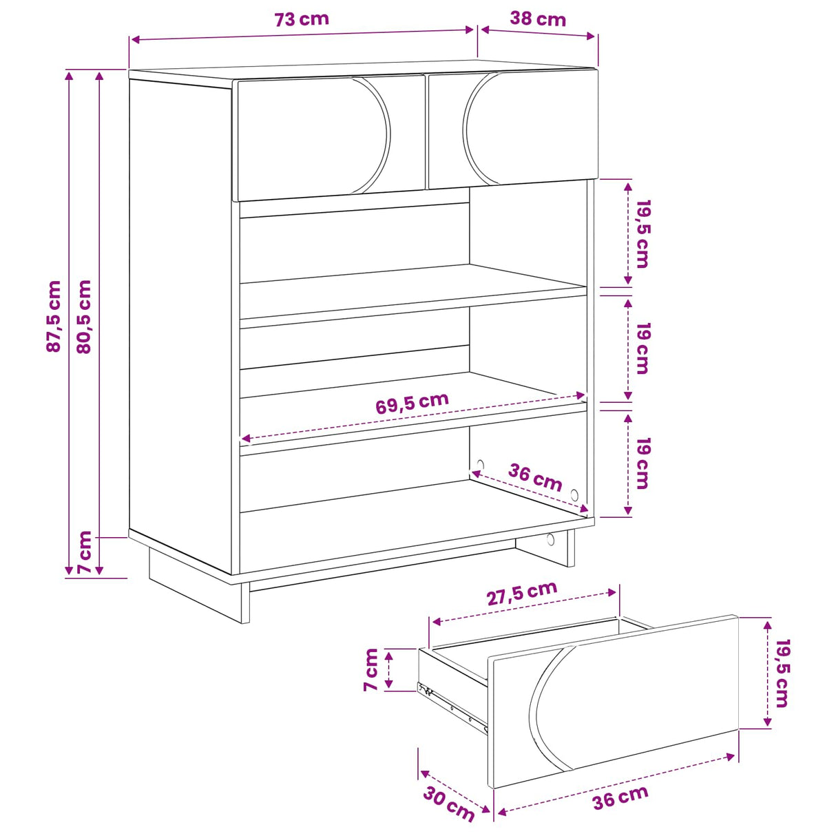 Shoe Cabinet 73 x 38 x 87.5 cm Engineered Wood White