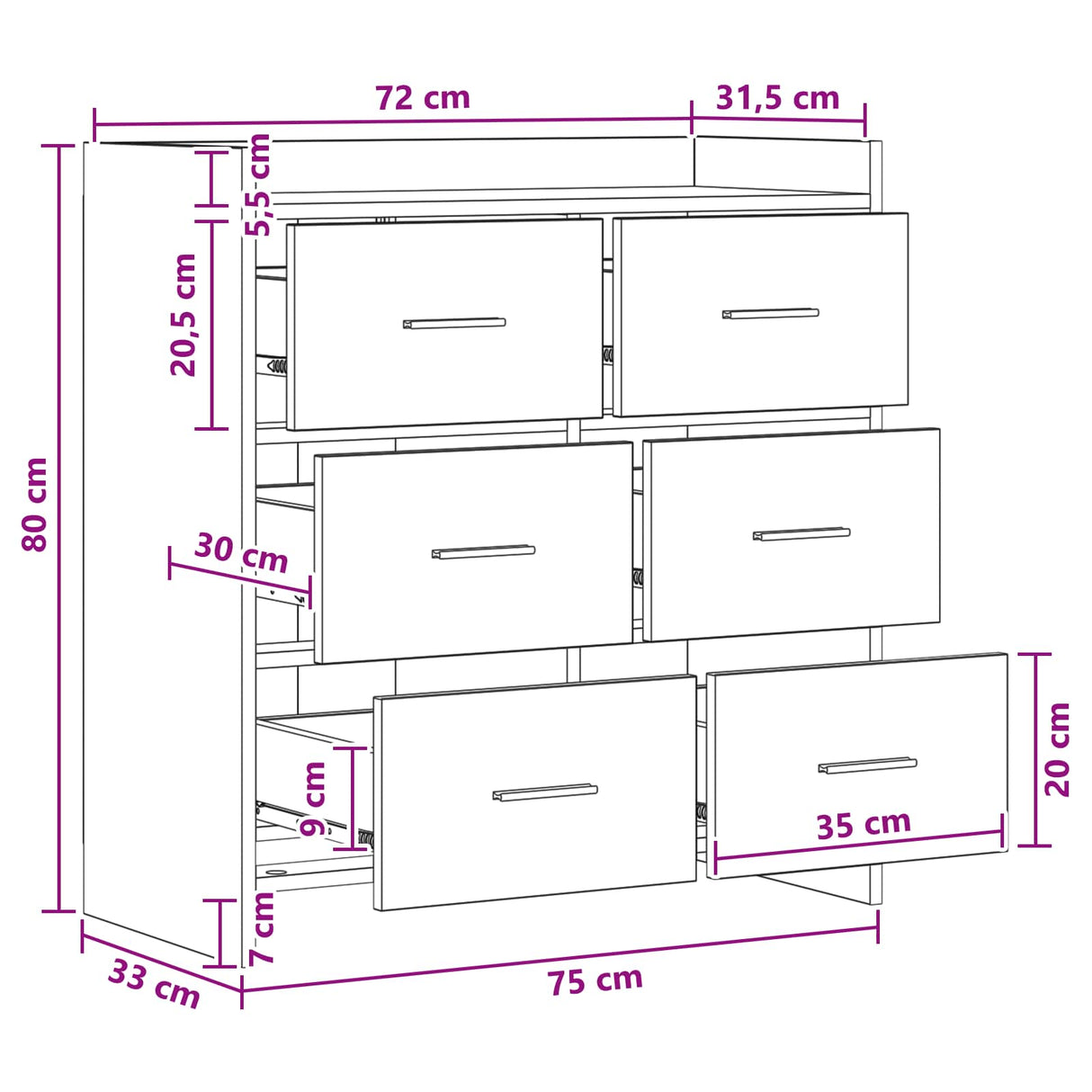 Sideboard Sonoma Oak 75 x 33 x 80 cm Engineered Wood
