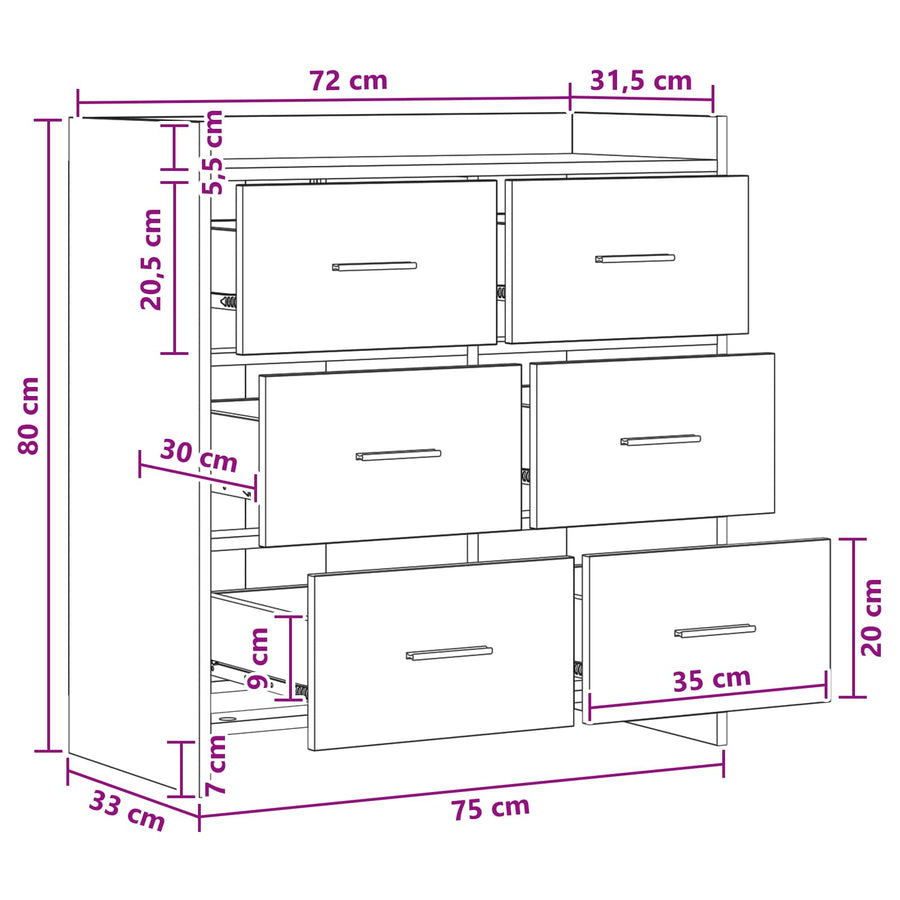 Sideboard Sonoma Oak 75 x 33 x 80 cm Engineered Wood