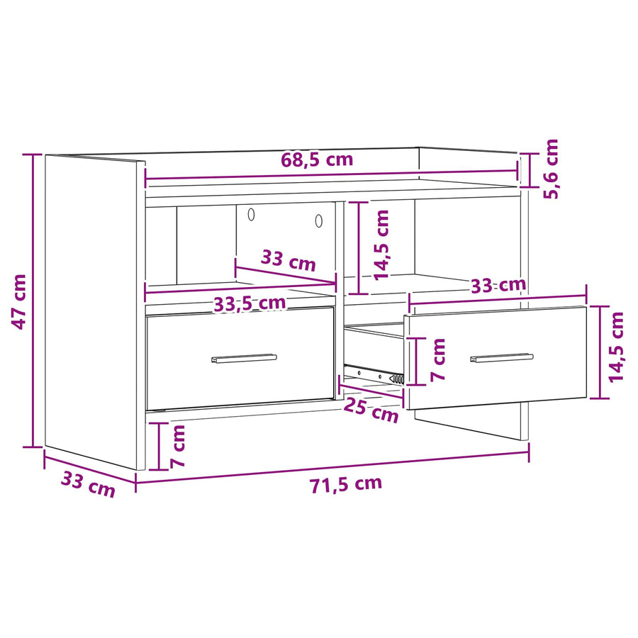 TV Cabinet 71.5 x 33 x 47 cm Sonoma Oak Engineered Wood