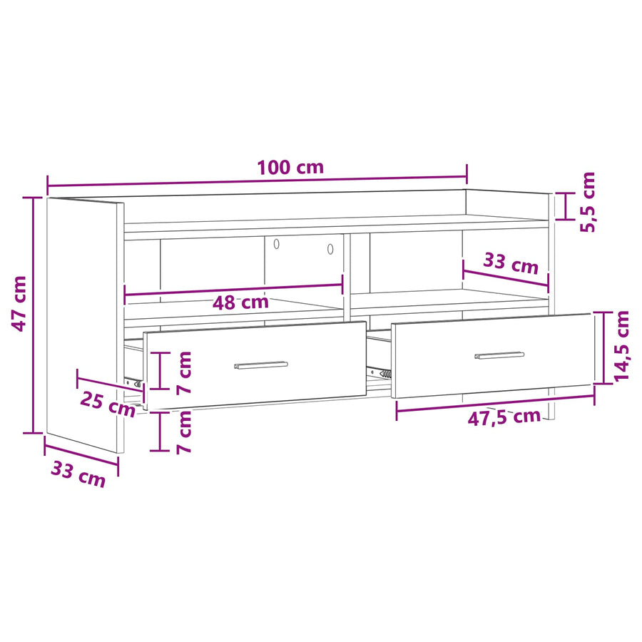 TV Cabinet 100 x 33 x 47 cm White Engineered Wood