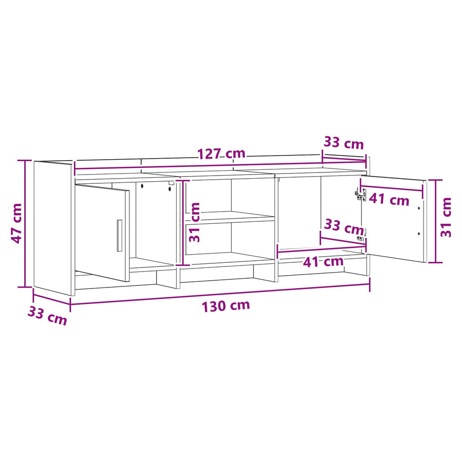 TV Cabinet 130 x 33 x 47 cm White Engineered Wood