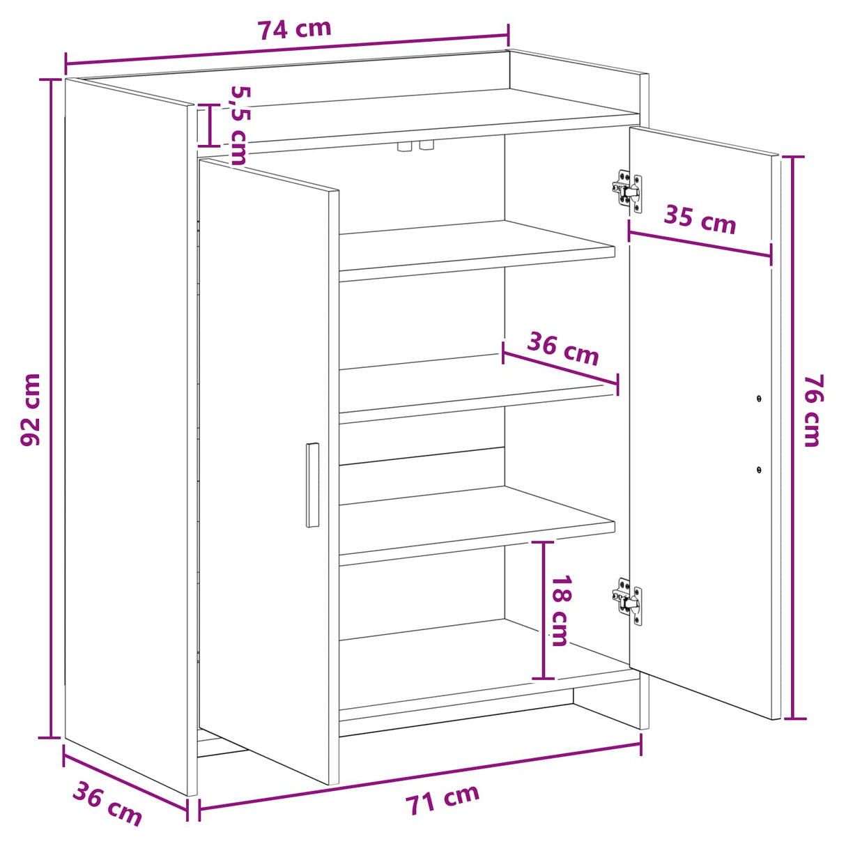 Shoe Cabinet with Door White 73.5 x 36 x 92 cm Engineered Wood