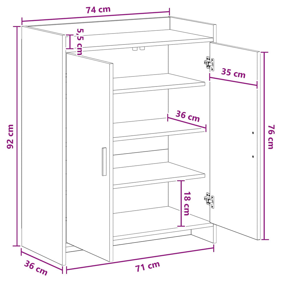 Shoe Cabinet with Door White 73.5 x 36 x 92 cm Engineered Wood