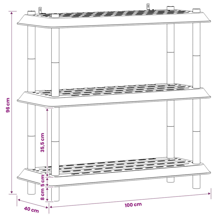 Shelving Unit 3-Tier 100 x 40 x 96 cm PP Anthracite