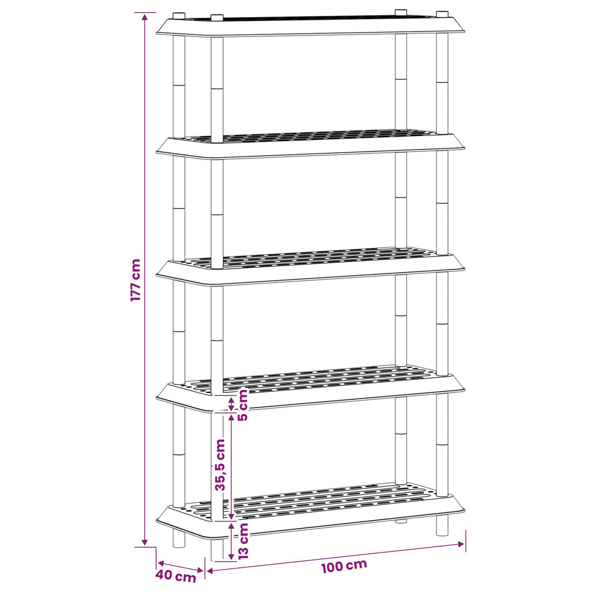 Shelving Unit 5-Tier 100 x 40 x 177 cm PP Anthracite