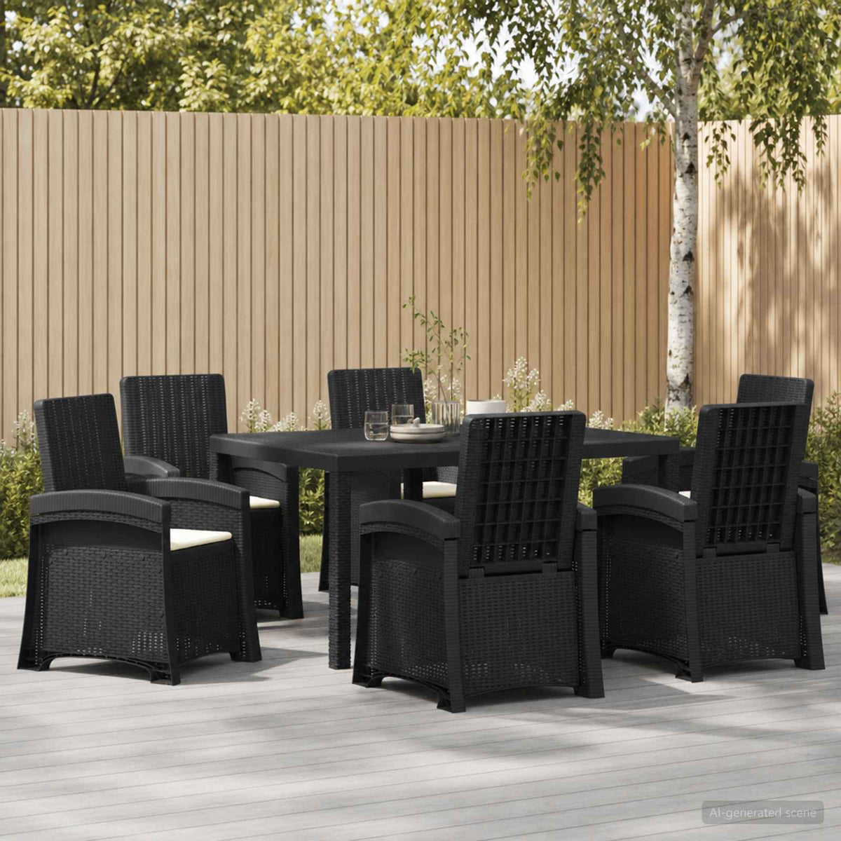 Garden Dining Set 7 pcs Anthracite and Cream PP