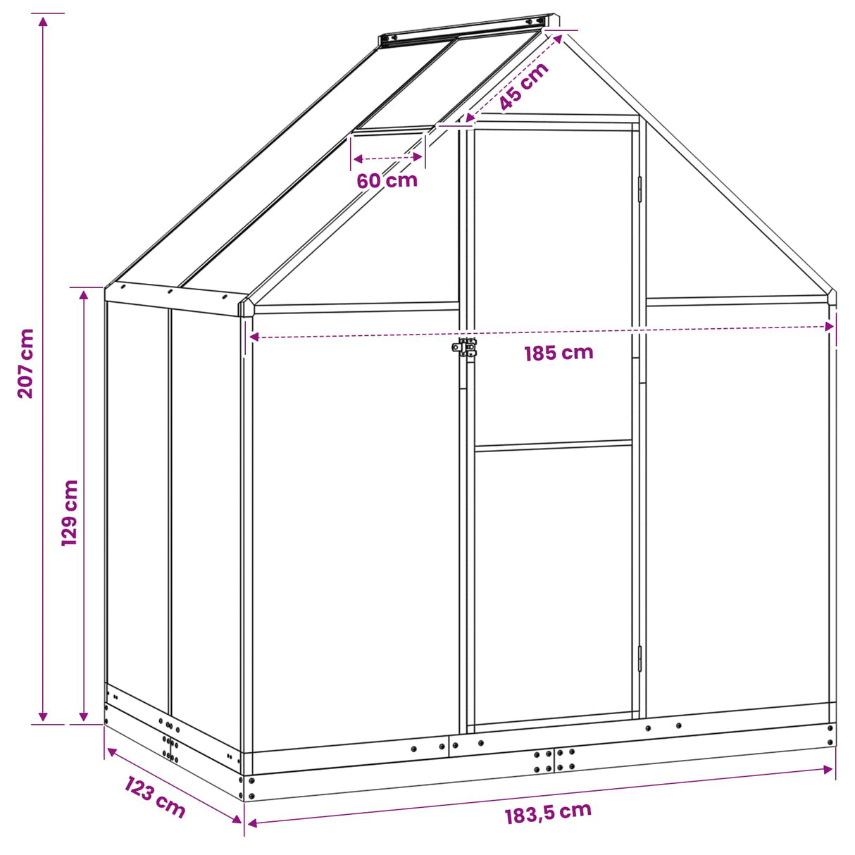Garden Greenhouse with Door Anthracite 183.5 x 123 x 207 cm