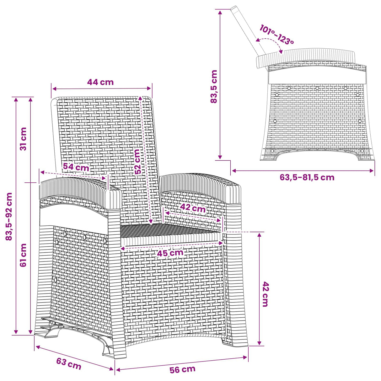 Reclining garden chair in rattan style Anthracite PP