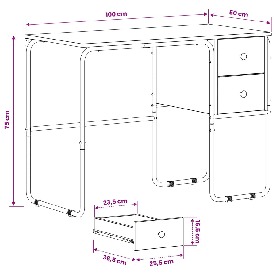 Desk with Storage Black Oak 100 x 50 x 75 cm