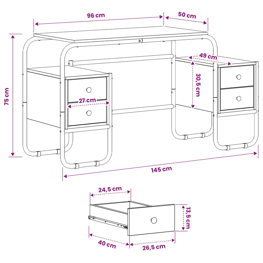 Desk with Storage Black Oak 145 x 50 x 75 cm