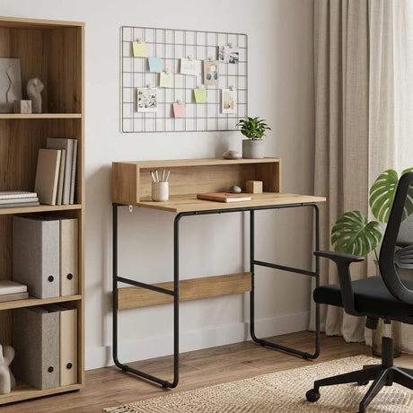 vidaXL desk with storage 80 x 50 x 91 cm, artisan oak engineered wood and steel