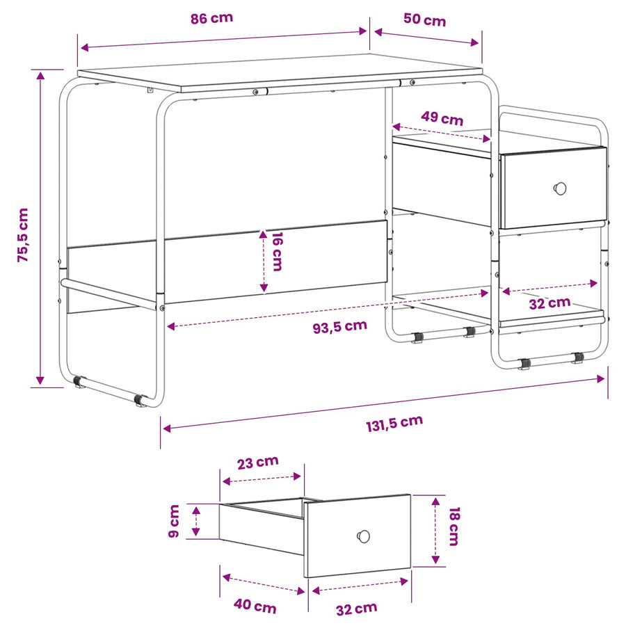 Desk with Storage Sonoma Oak 131.5 x 50 x 75.5 cm