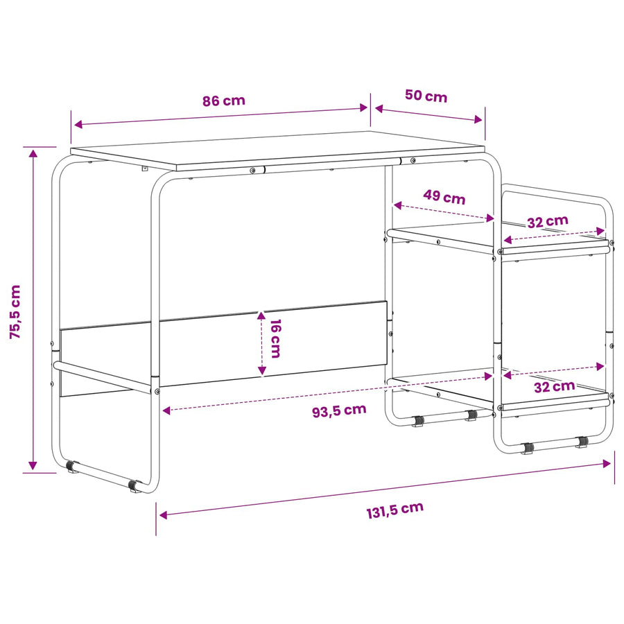 Desk with Storage Black Oak 131.5 x 50 x 75.5 cm
