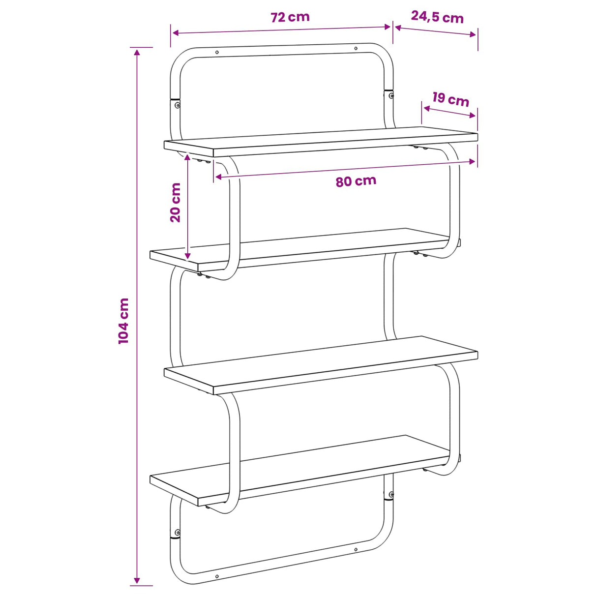 4-Tier Wall Shelf Black Oak 80 x 24.5 x 104 cm Engineered Wood