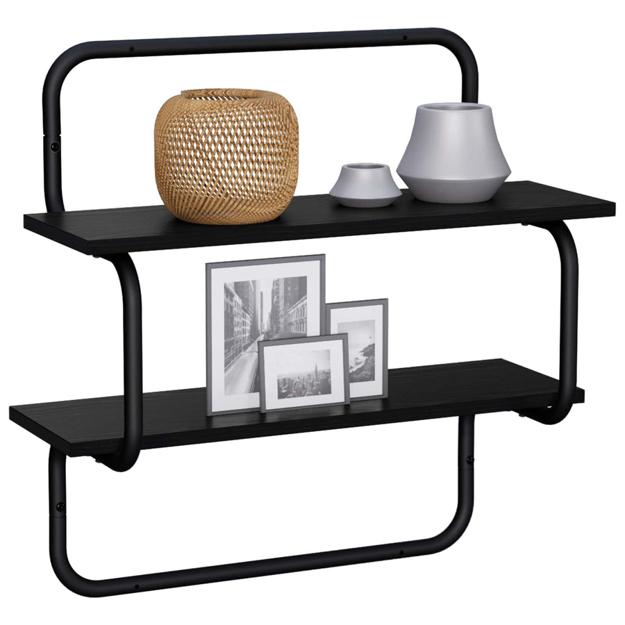 2-Tier Wall Shelf Black Oak 80 x 24.5 x 61 cm Engineered Wood