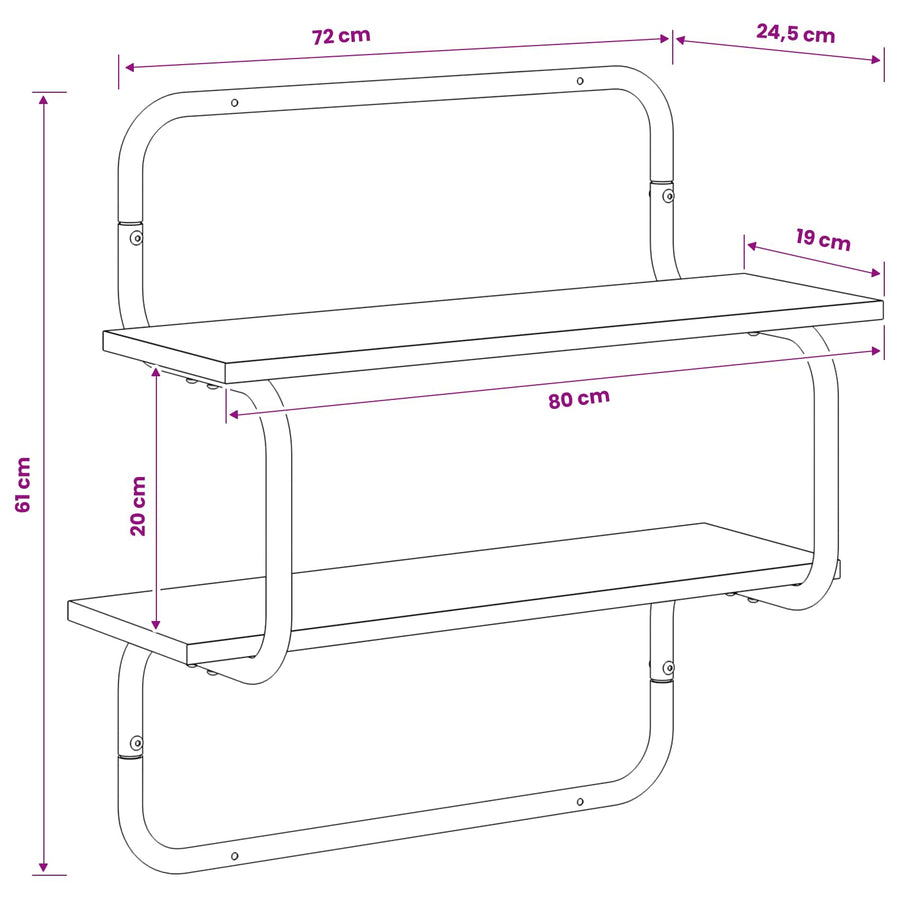2-Tier Wall Shelf Black Oak 80 x 24.5 x 61 cm Engineered Wood
