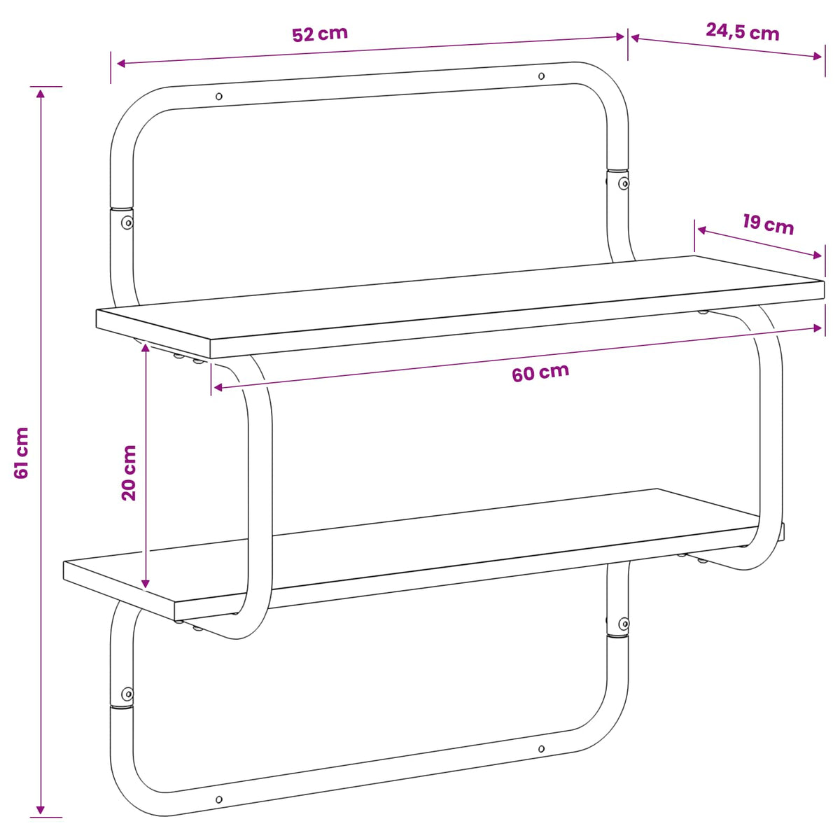 2-Tier Wall Shelf Sonoma Oak 60 x 24.5 x 61 cm Engineered Wood